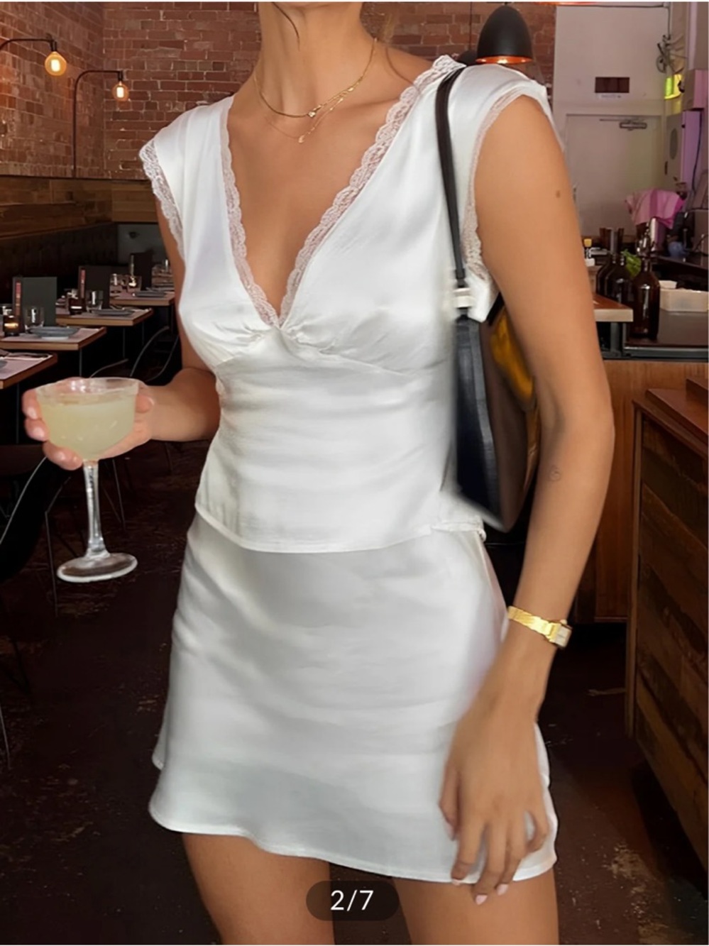 Commense White Satin Open-Back Mini Skirt Set - Picture 2 of 7
